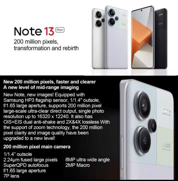 second hand Global Original Xiaomi Redmi Note 13 Pro+ 12GB 256GB 6.67 inch MIUI 14 Dimensity 7200-Ultra 5G Mobile Phone - Image 2
